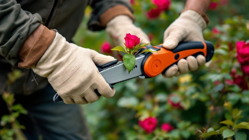 Gärtner schneidet Rosen