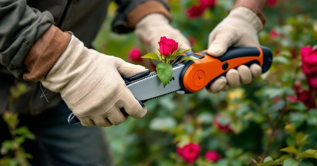 Gärtner schneidet Rosen