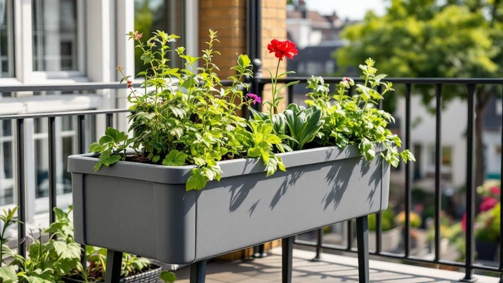 Kunststoffhochbeet auf einem Balkon