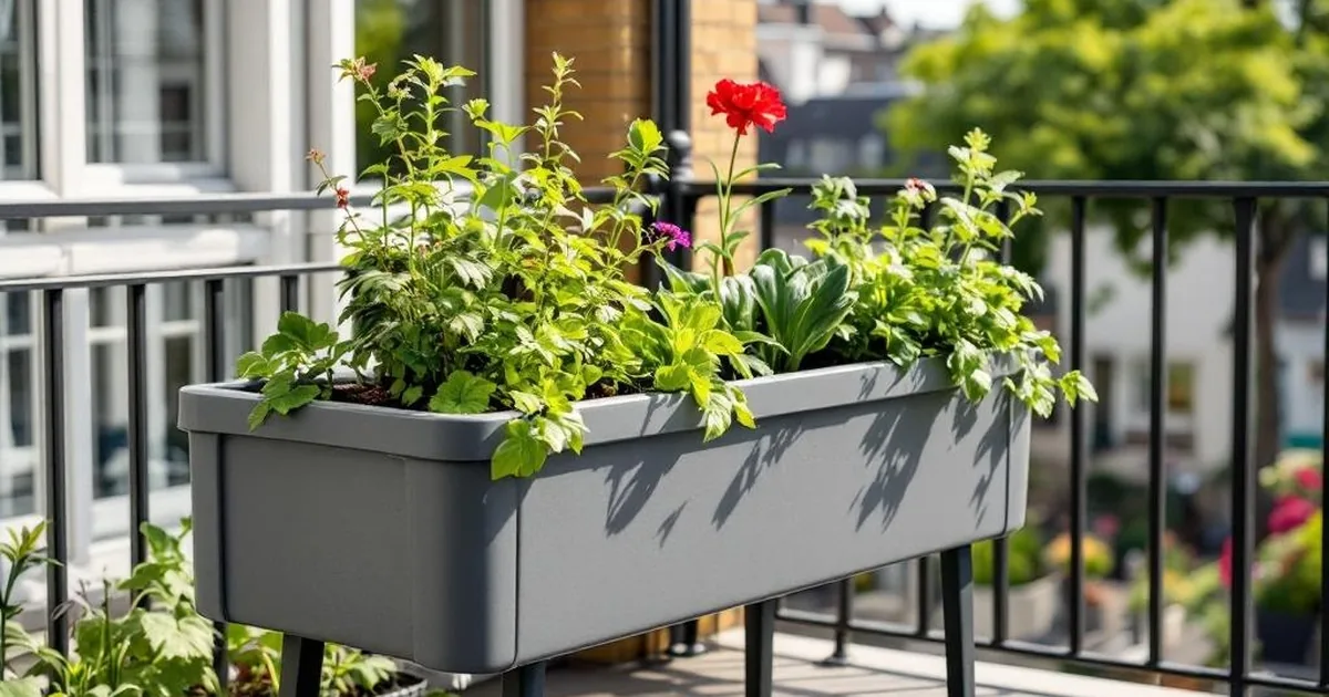 Kunststoffhochbeet auf einem Balkon