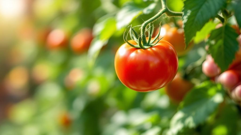 Eine Hand pflückt eine reife, rote Tomate vom Strauch