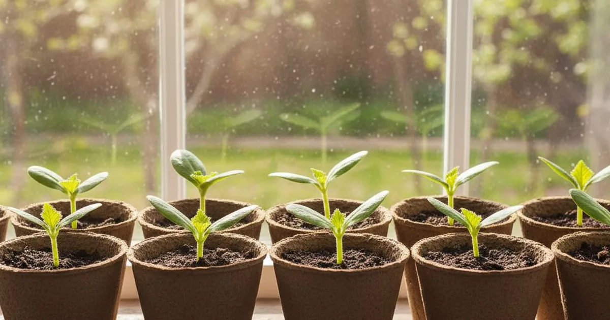 Junge Zucchini-Keimlinge auf der Fensterbank